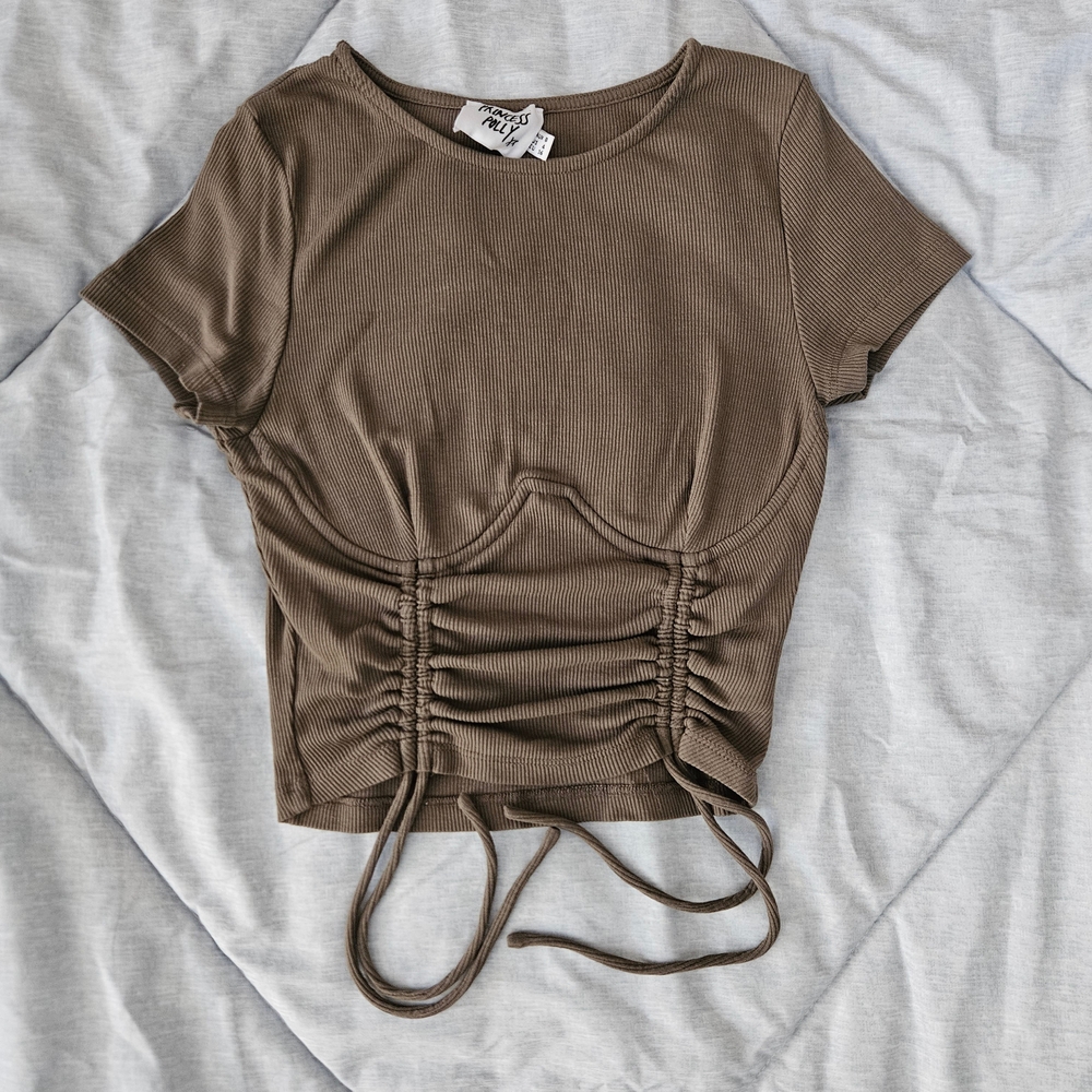 Olive Green Princess Polly crop top w underwire and adjustable ruching